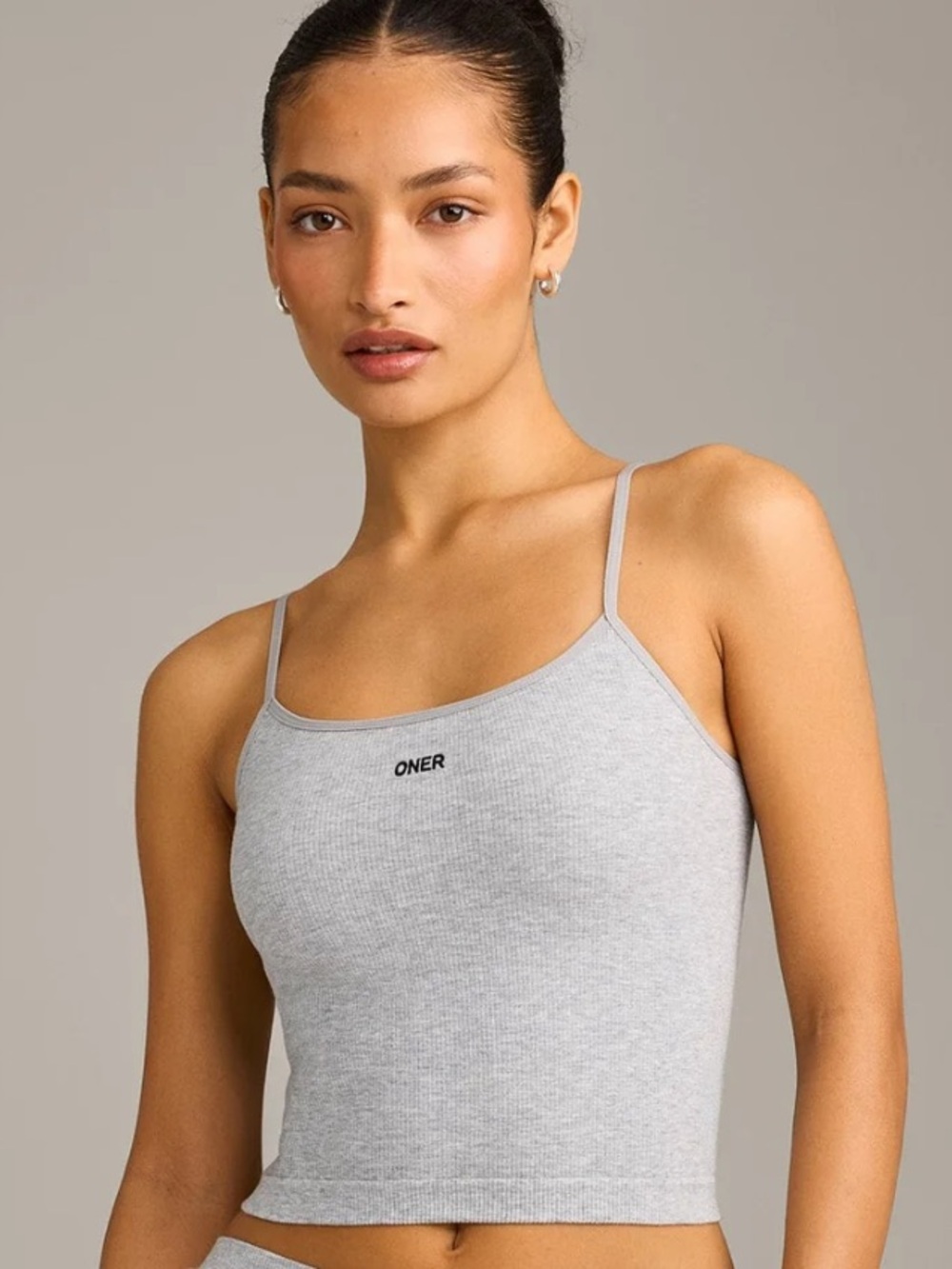 ONER Active SEAMLESS STRAPPY TANK TOP Gray Marl Ribbed Cropped Cami Tank